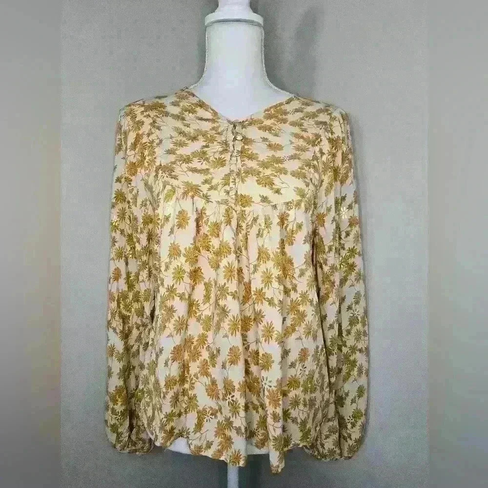 Solitaire Metallic Gold Floral Bohemian Blouse